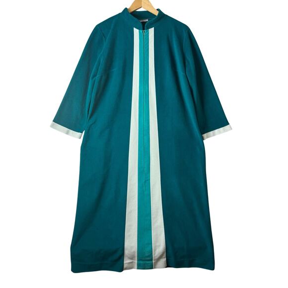 VTG JCPenney Housecoat Robe Women’s Sz 16 70s 80s Long Colorblock Green Retro